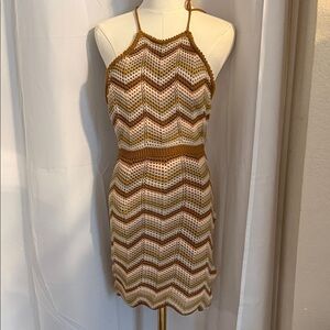 Crochet Halter Mini Dress | Open Back | Boho Festival | Size S